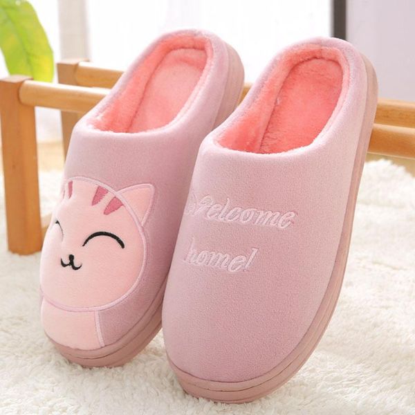 

slippers winter cartoon couple home fur women warm cotton cute animals indoor thickening shoes, Black