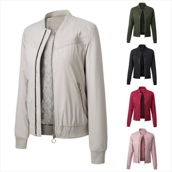

women's jackets bomber jacket women spring autumn stand collar coat femme slim fit casual streetwear quilted coats veste baseball, Black;brown