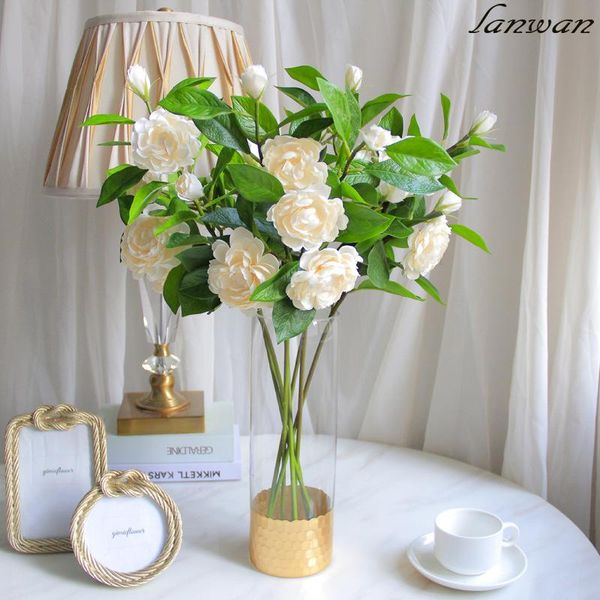 

2pcs simulation daisy camellia faux flowers wedding table decoration silk home garden vase fake flores decorative & wreaths