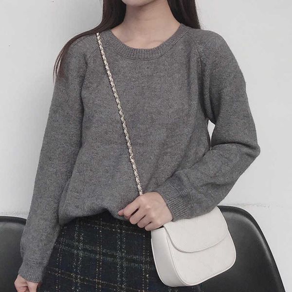 

women's sweaters autumn winter solid long sleeve round neck ladies casual knitted wool pullover for female jumper p6hn, White;black