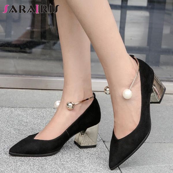 

dress shoes sarairis elegant female pointed toe pearl high heel pumps 2021 casual office solid women spring woman, Black