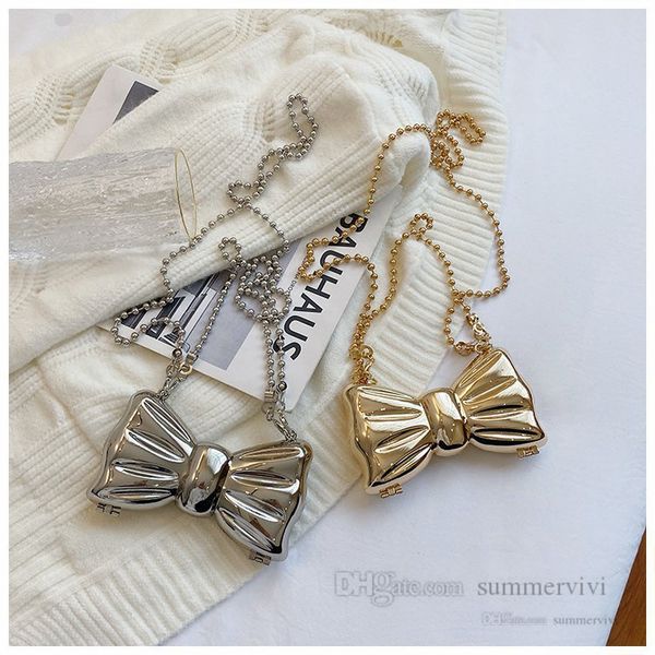 

2022 old kids bows princess handbags children metals beads chain messenger lipstick bag big girls princess single shoulder headset bags q417, Black