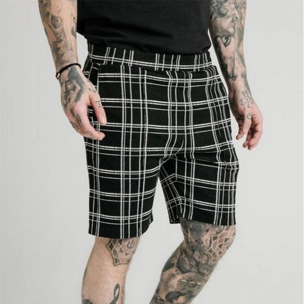 

men's shorts 2021 fashion plaid printed mens clothes casual streetwear plus size men summer fitness sport elastic mid waist short pant, White;black