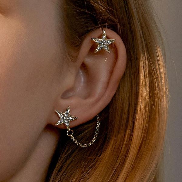 

stud creative exquisite zircon star long chain earrings fashion gold accessories for women charming party jewelry gift, Golden;silver