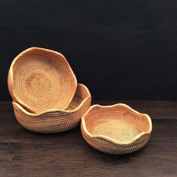 

kitchen storage & organization rattan bread basket wavy hand-woven tea tray trays with handles