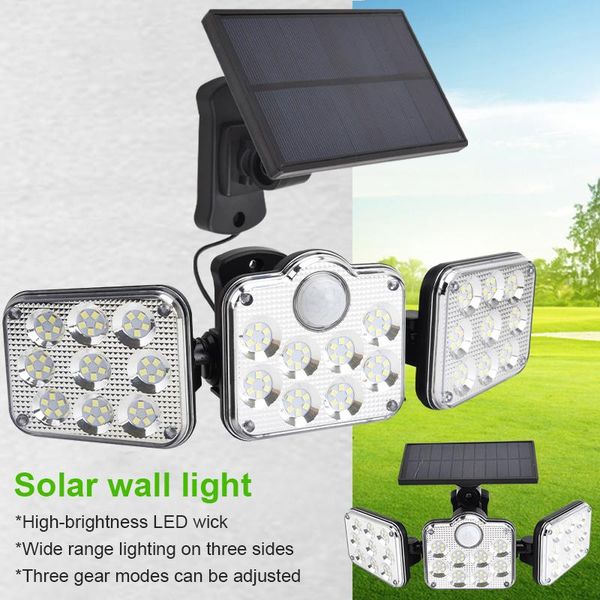 

solar lamps sensor wall light three-head led rotatable landscape lamp garden outdoor street intelligent remote control