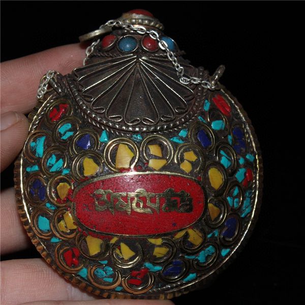 

china old beijing old goods nepalese green pine inlaid round snuff bottle, Brown