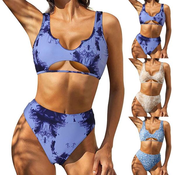 

women's swimwear high waist bandage bikini women 2021 ruffle brazilian swimsuit female two piece hollow out print bathing suit, White;black