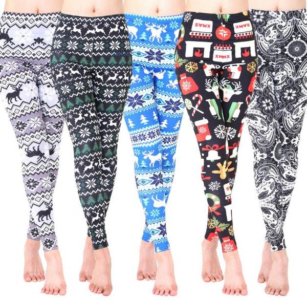 

thicker 3d leggings for girls santa claus xmas christmas fashion snowflake deer printed women leggings stretch bodycon pants, Black