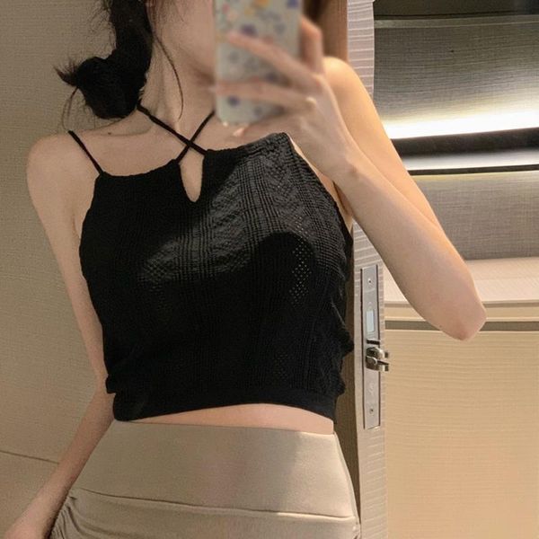 

women's tanks & camis summer knitted camisole female tank women halter slim vest crop top, White