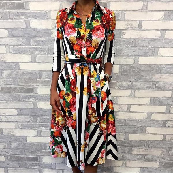 

casual dresses women's summer boho floral printed half sleeve es ladies party holiday beach knee-length stripe, Black;gray