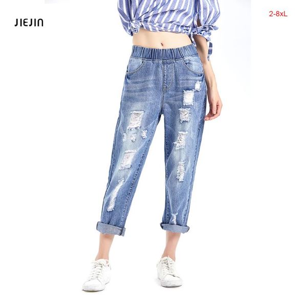 

women's jeans 2021 korean women denim harem pants hole boyfriend woman ripped loose mom plus size 4xl 5xl 6xl 7xl 8xl, Blue