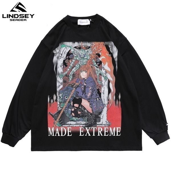 LINDSEY SEADER Herren T-Shirt Hip Hop Langarm Sweatshirt Cartoon Mädchen Gedruckt Oversize Harajuku Tops T-Shirts Anime Kleidung 210716