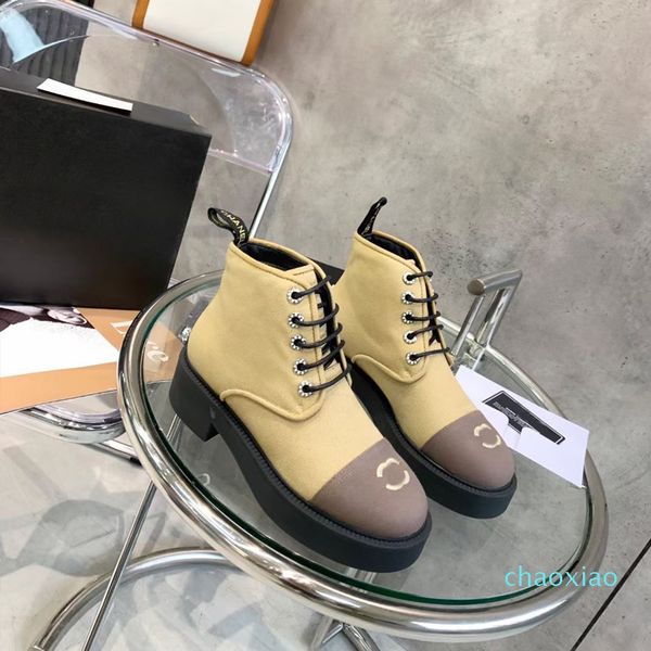 

designer boot fashion classic leather thick bottomed desert martin boots white star trail lace up winter women's high heels 2021/2022, Black