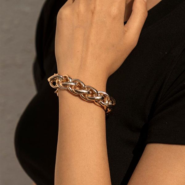 

link, chain ingemark exaggerated punk twisted bracelet for women men hip hop couple bangles fashion jewelry pulseira, Black