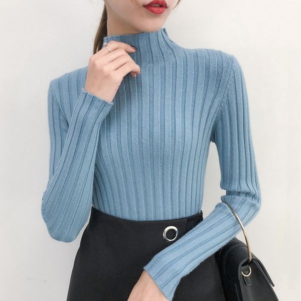 

knitted sweater woman autumn and winter korean half turtleneck jacket womens long sleeve set head all-match 105h 210420, White;black