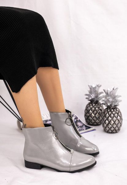

boots sultan licio leather front zipper silver low heel comfort casual classic women's booties shoes for women 2021, Black