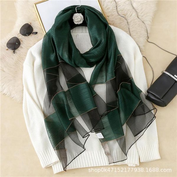 

scarves 2021 korean spring fragrance fashion pure color silk scarf travel sunscreen chain shawl dual purpose acrylic women's, Blue;gray