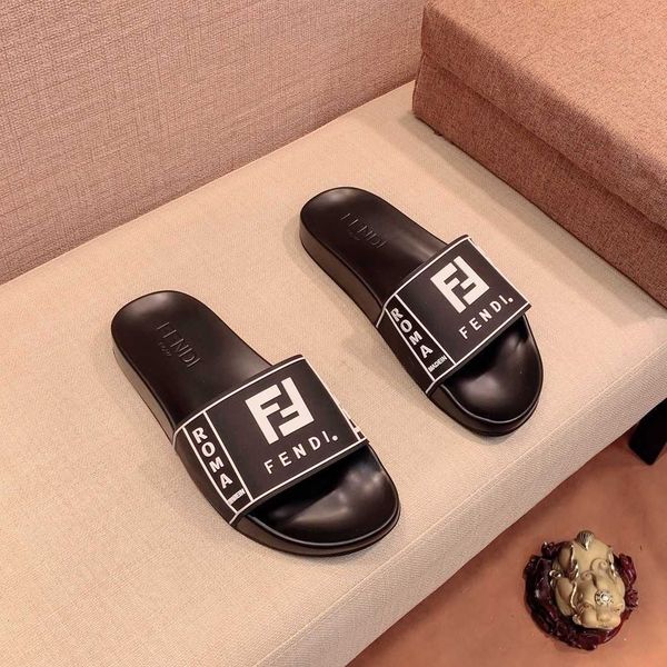 

summer men's casual sandals double f-letter print pullover flat sandals zlh, Black