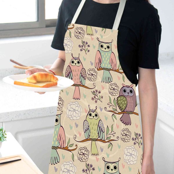 

apron cotton hemp creative branch owl print straight