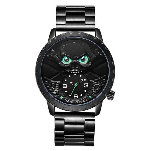 

wristwatches 2021 creative brand luxurystainless steel men's watch casual simple hip hop style ghost head quartz waterproof, Slivery;brown