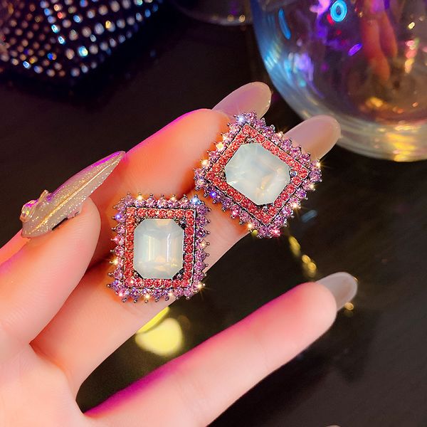 

925 silver needle diamond crystal earrings fashion fashion design stud net red temperament personality trendy ear jewelry women, Golden