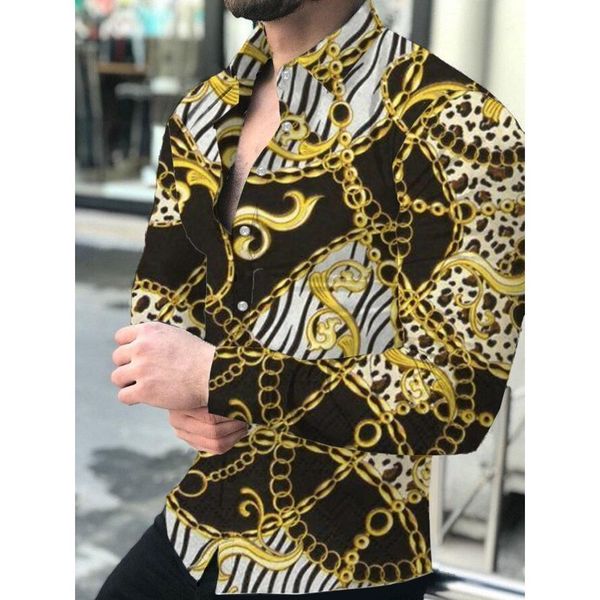 

yellow pattern comfortable men's long-sleeved shirt comfortable fit fashion retro style travel office entertainment, White;black