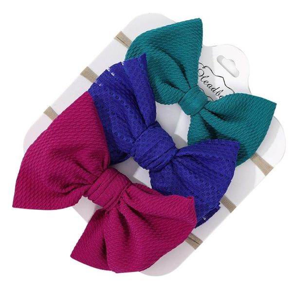 

hair accessories 3 pcs/set solid color baby elastic band turban princess bowknot headband soft nylon headwear for born infants girls l93f, Slivery;white