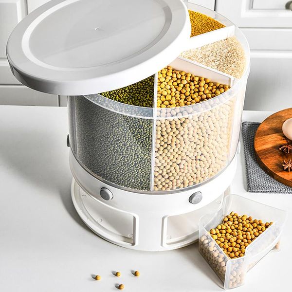 

storage box rotatable dividing rice bucket household moisture proof multigrain tank transparent sealed bottles & jars