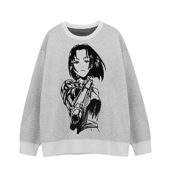 

men's sweaters oversized japanese anime men's sweater girl harajuku fashion vintage jumper mesh black t041, White;black