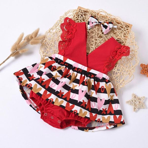 

clothing sets valentines day child kid baby girls clothes set ruffles heart-shaped print suspender skirts children toddler outfits, White