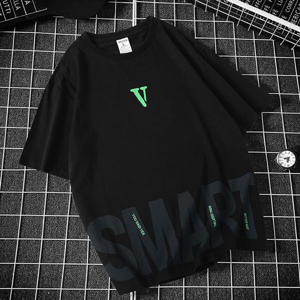 

men's t-shirts short sleeve men 2021 summer loose cotton half t-shirt clothes base oversized o-neck print letter t shirt, White;black