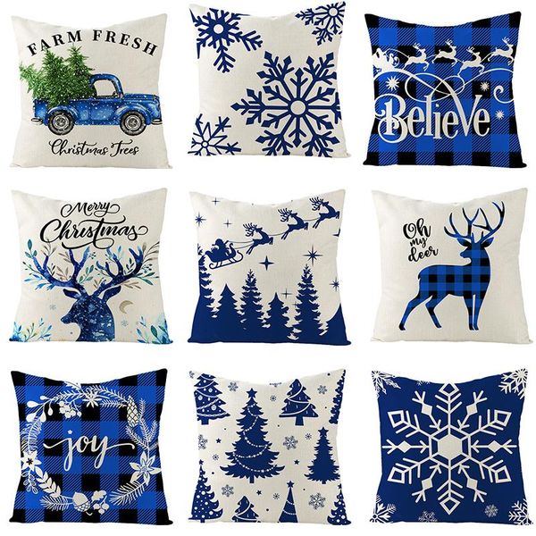 

pillow case blue white christmas style pillowcase snowflake elk printing cushion covers comfortable breathable household items