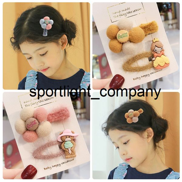 

2022 2 pcs/set girls cute cartoon cashmere flower soft hairpins children lovely hair clips barrettes headband kids hair accessories, Slivery;white