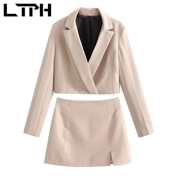 

ltph ins vintage lady suit two piece set women short blazer outfits high waist hem split package hip skirt suits spring 210423, White;black