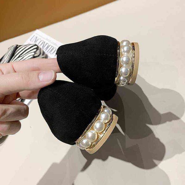 

women's pumps low heels fashion shoes office dress pointed toe slip on woman comfortable female 2021 new pearls ladies y220225, Black