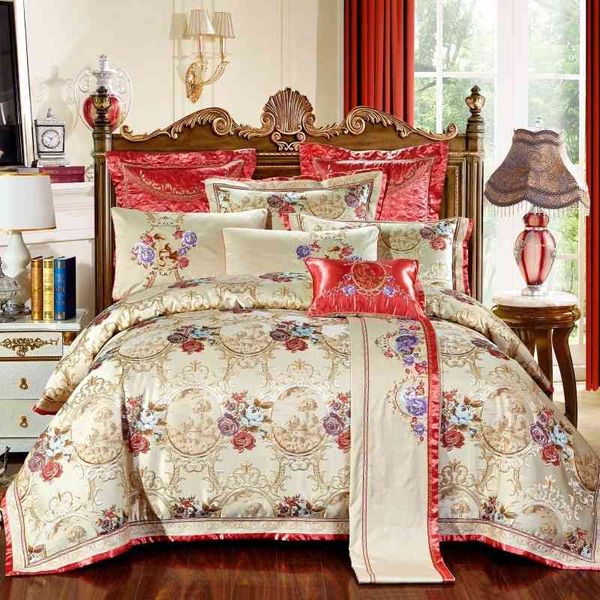 

4/6/10pcs luxury wedding royal bedding stain jacquard bedclothes king/ size cotton bed spread duvet cover set