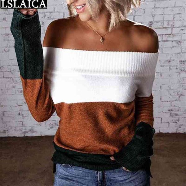 

woman sweaters off the shouler long sleeve knitted loose sweater women color matching fashion casual autumn winter clothes 210515, White;black