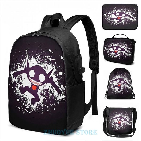 

backpack funny graphic print sableye splatter usb charge men school bags women bag travel laptop