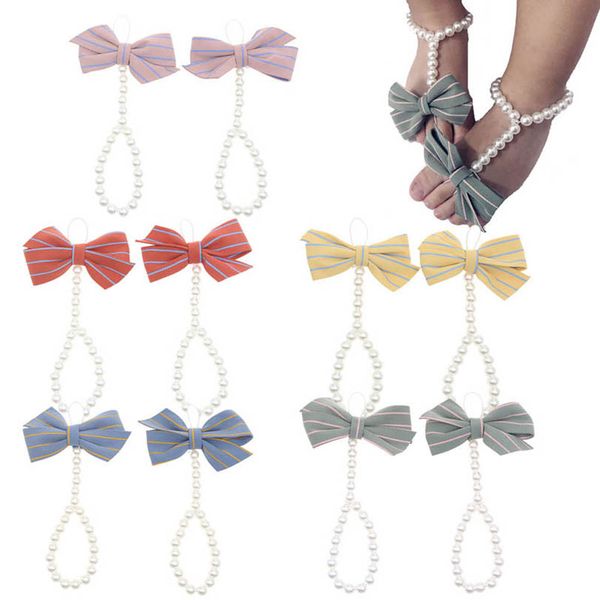 

girls hair accessories baby anklets foot shoes pearl bowknot stripe summer sandals newborn pgraphy props b7664, Slivery;white