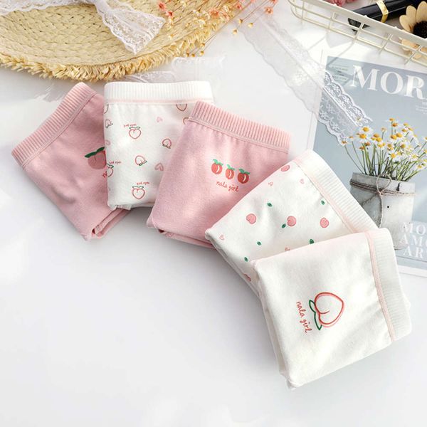 

lovely peach girl pure cotton crotch middle waist combination briefs, Black;pink