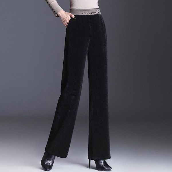 

winter high-waist corduroy wide-leg trousers women's drape plus velvet thickened loose thin chenille straight-leg pants & capris, Black;white