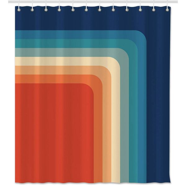

multi-color rainbow stripe shower curtain set, waterproof polyester fabric bath curtain with 12 hooks for master/kid's/guest