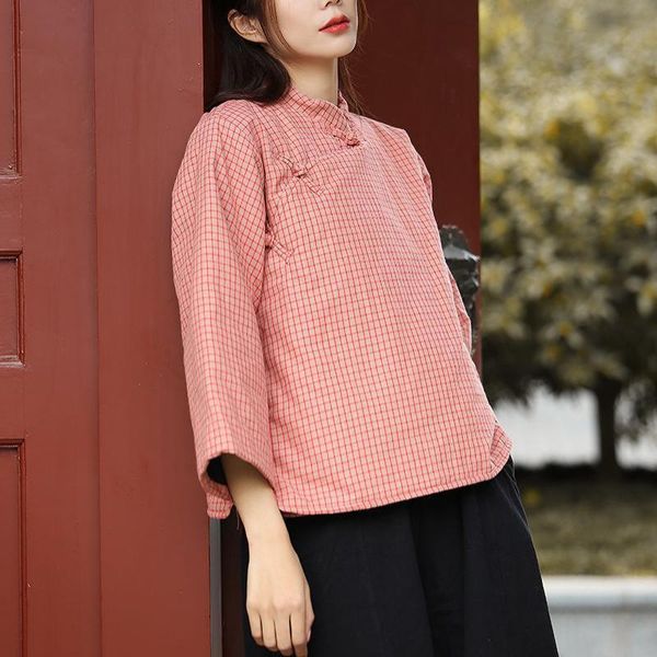 

johnature autumn winter retro plate buckle stand pink plaid warm cotton parkas simple comfortable all-match women parka 210521, Black