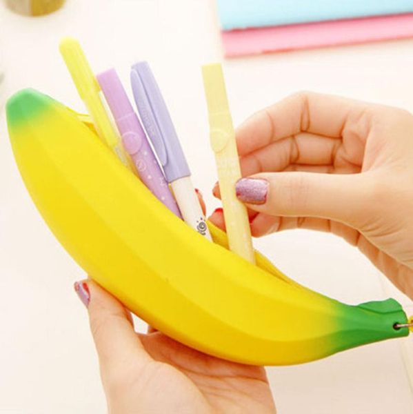

storage bags novelty silicone portable banana coin pencil case purse bag wallet pouch keyring school supplies student gifts
