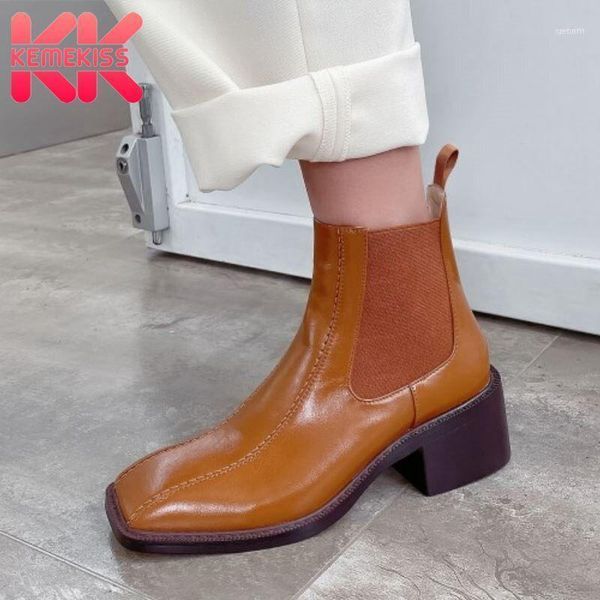 

boots kemekiss woman high heel patent leather platform thick ankle fashion winter shoes size 34-3911, Black