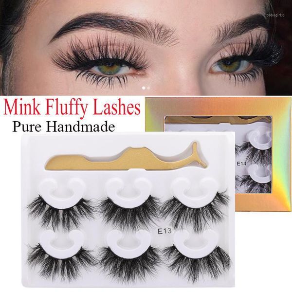 

pairs 100% mink false eyelashes with tweezer wispy natural long fluffy handmade cruelty-extension makeup tools1