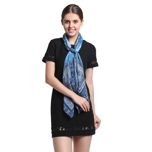 

scarves [long scarf]100% silk chiffon printed square scarf 105x105cm women and shawls summer hijab, Blue;gray