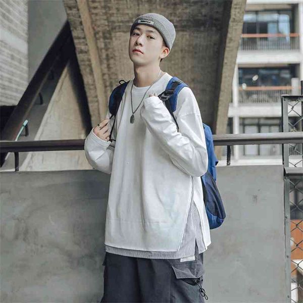 

men's t-shirts autumn long sleeve loose two-piece fashion brand student versatile simple t-shirt 0ief, White;black