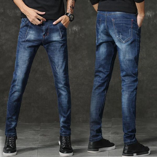 

men's jeans denim stretch slim feet straight fashion trendy trousers casual pants fall/winter 2021, Blue